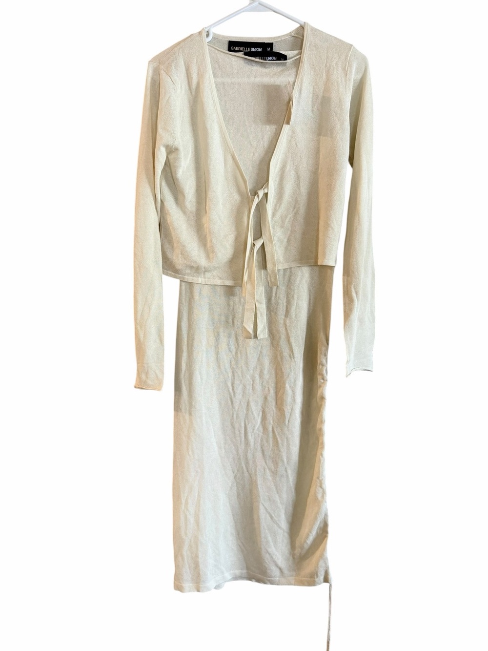 Gabrielle Union Cream Sheer Knit 2 Piece Beach Coverup Resort Vacation Dress NWT